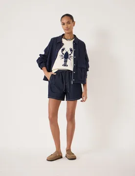 Pure Cotton Denim High Waisted Shorts Dark Indigo female - hush - FashionsVida