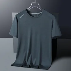 GRIM PANDA 1 pieza Camiseta de seda de hielo de secado rápido para hombres, cuello redondo elástico, transpirable, absorción de humedad, manga cort