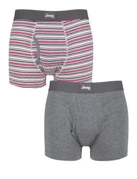 Mens 2 Pack Tonal Stripe and Plain Keyhole Hipster Trunks Charcoal / Red Extra Large - Grey - Size: Extra Large - Jeep - FashionsVida