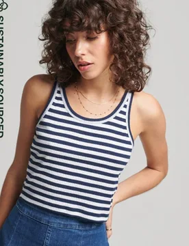Superdry Damen Geripptes Vintage Kurztop aus Bio-baumwolle Marineblau - Größe: 44 - 19.99 - FashionsVida