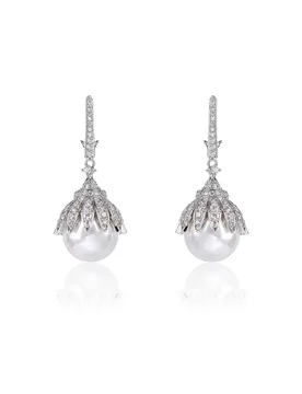 Cubic Zircon Drop Flower Earrings for Wedding, Pearls Earring for Bride, Women's Gatherings Jewelry Accessories CE11790 - Aliexpress - FashionsVida
