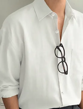 Camisa casual de unicolor para hombre con cuello vuelto y manga larga, para atuendo de negocios en otoño - Shein - FashionsVida