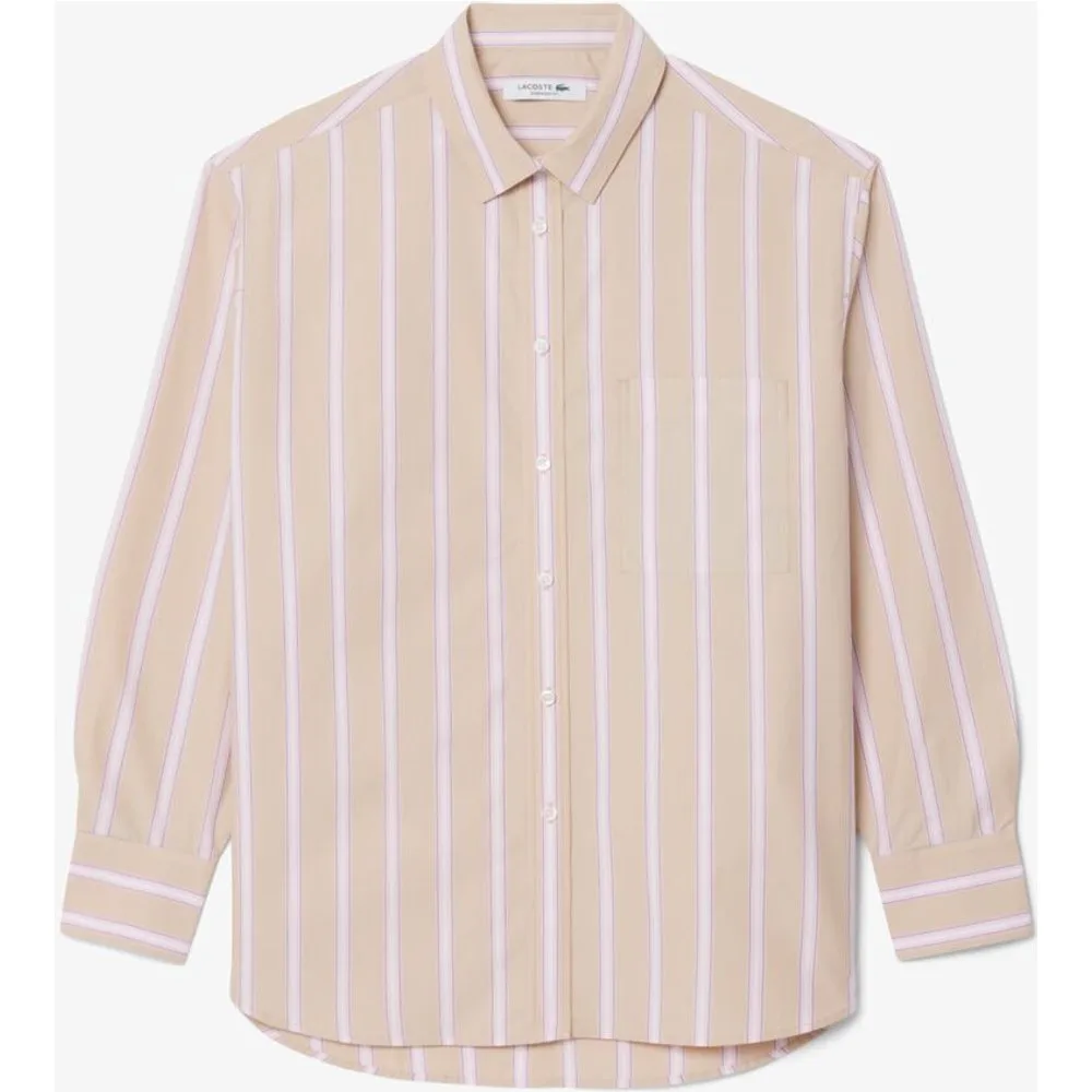 Camisa de mujer oversized de popelín de algodón en rosa de manga larga - Lacoste - FashionsVida