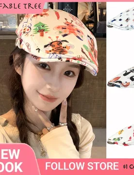 Retro Funny Graffiti Printed Berets Caps for Women Men Spring Summer Sunshade Versatile Literary Forward Newsboy Hat Bonnet - Aliexpress - FashionsVida