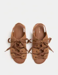 Suede Lace Up Flat Gladiator Sandals Tan female