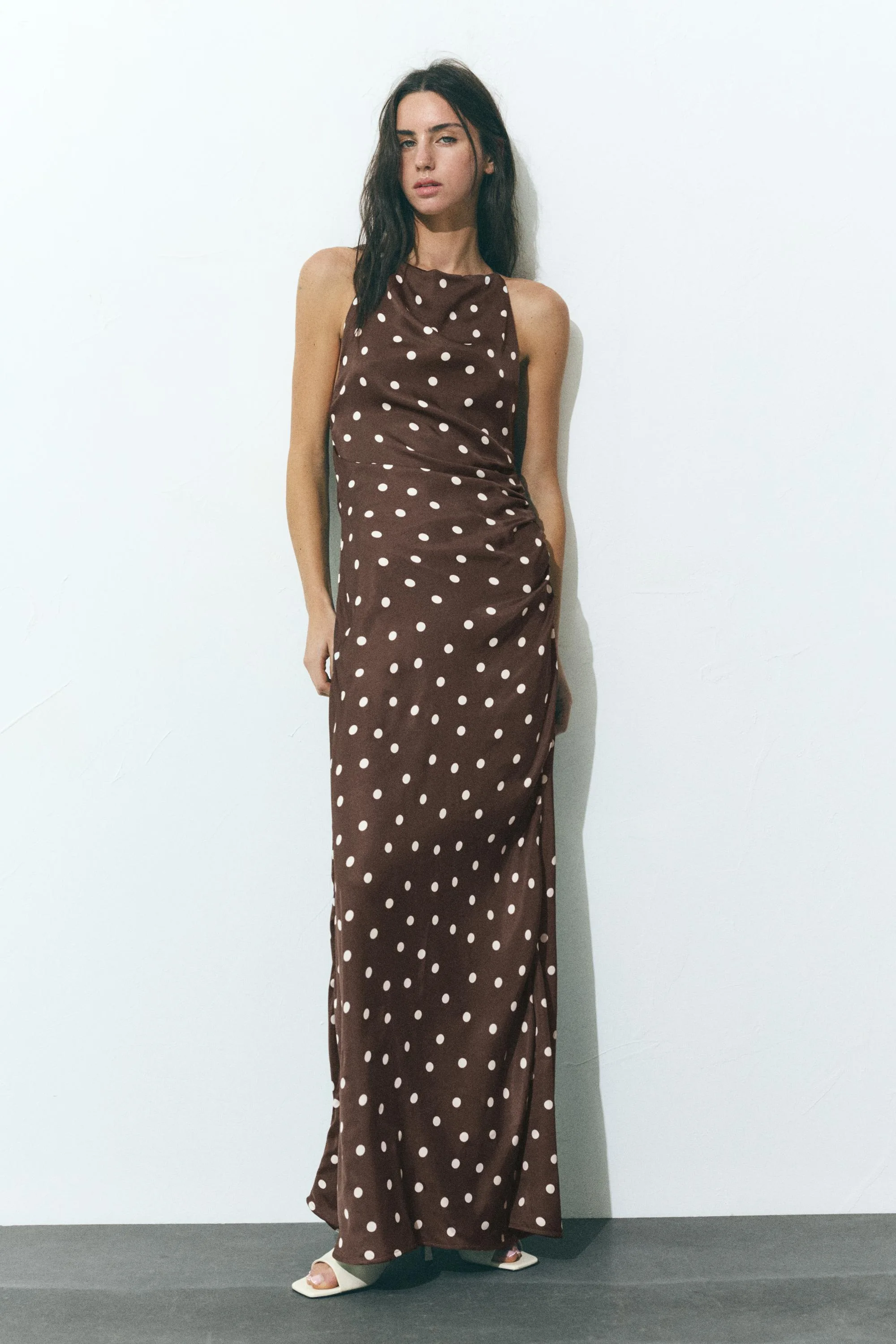 Draped Polka Dot Satin Dress (Size: ) - Pull&bear - FashionsVida
