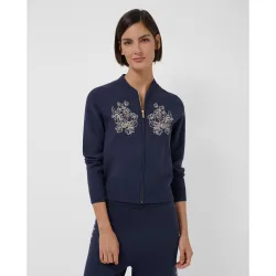 Chaqueta de mujer cremallera punto jacquard con diseño floral