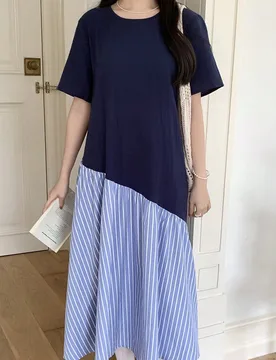 Vestido holgado y casual con cuello redondo, manga corta y bajo en línea A, con parches, adecuado para adolescentes, para volver al colegio, citas, f - Shein - FashionsVida