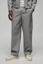 Herren Entspannte Passform Elastischer Bund Geprägte PU-Hose Light Grey Größe Large