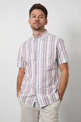Men's Rust Orange Multi Stripe Short Sleeve Shirt Size: 2XL - Orange - Size: 2XL
