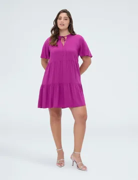 Vestido smile corto con lazo mangas cortas amplias y estructura acampanada - Fiorella Rubino - FashionsVida