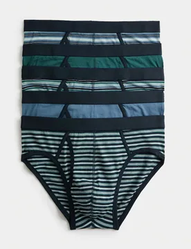 Pack Striped Cotton Rich Briefs Teal Mix male - M&S - FashionsVida