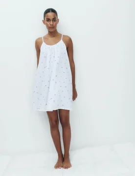 Muslin Printed Short Chemise White Mix female - M&S - FashionsVida