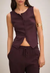 Ärmelloses Top mit Knöpfen Violett S