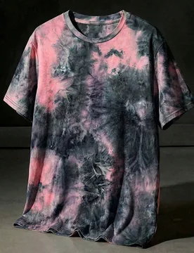 Camiseta de manga corta con cuello redondo y estampado tie-dye casual para hombres de talla grande - Shein - FashionsVida