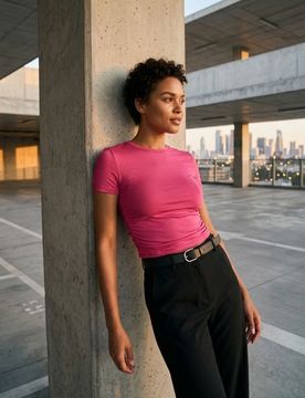 Maglia con arricciature laterali - rosa shocking