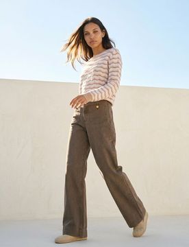 Jeans wide leg con effetto lavato - marrone