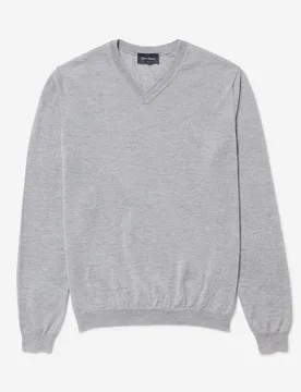 Mens Merino Wool V-Neck Jumper - Grey - Size Medium - Oliver Sweeney - FashionsVida