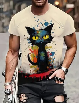 Funny 3D Animal Print Men's T Shirt Casual O-Neck Oversized Short Sleeve Pullover Fashion Streetwear Male Clothing Cat T-Shirts - Aliexpress - FashionsVida