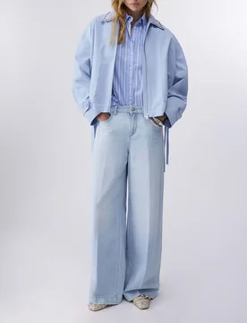 Camicia Liu Jo azzurra a righe in popeline con coulisse - Liujo - FashionsVida
