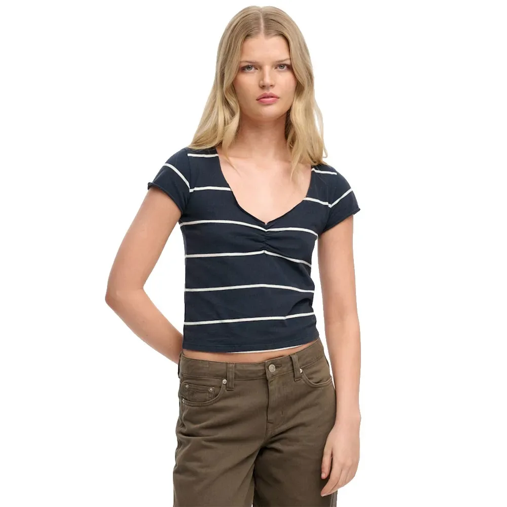 Maglietta A Maniche Corte Athletic Essentials Gathered Pattern Navy Stripe XS - Superdry - FashionsVida