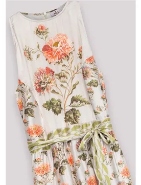 Vestido largo sin mangas con estampado floral y cinturón - Niza - FashionsVida
