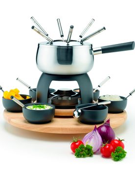 Fondueset, Edelstahl Fondueset mehrfarbig