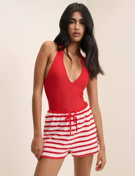 Beach Towelling Stripe Short Red Mix female - Nobody's Child - FashionsVida