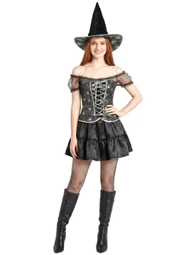 Sexy Hexe Halloween Kostüm schwarz-silber - KARNEVAL-MEGASTORE - FashionsVida