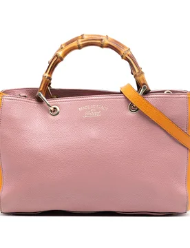 Medium Bicolor Calfskin Bamboo Shopper Satchel - Gucci - FashionsVida