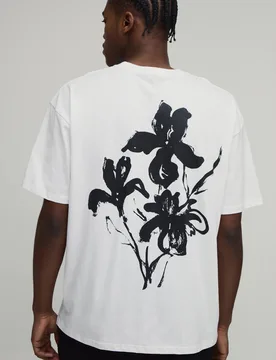 Men's Oversized Floral Back Print T-Shirt White Size Large White L - boohooMAN - FashionsVida
