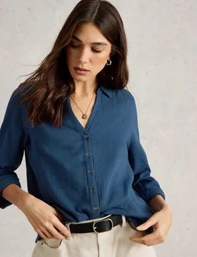 Pure Cotton Collared Shirt Navy female - White stuff - FashionsVida