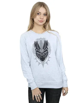 Women's Black Panther Head Sweatshirt in Grey Size: 2XL - Grey - Size: 2XL - Marvel - FashionsVida