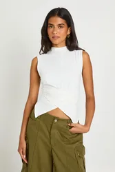 Womens Wrap Tie Back T-Shirt - White - Size 16 Uk