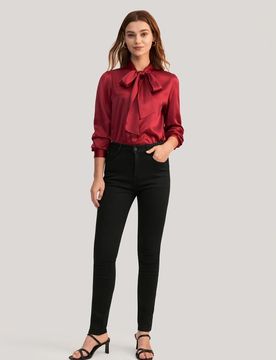 Camicetta Seta Collo a Cravatta S - Elegante e Versatile, Seta Charmeuse Lucida e Morbida