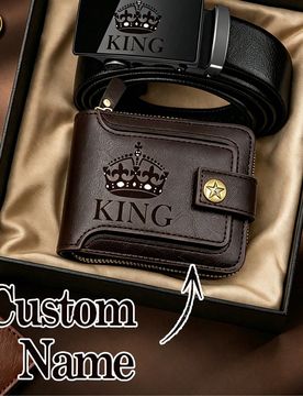 Conjunto de billetera y cinturón personalizados para hombres, nueva billetera ultra delgada, billetera de moda multifuncional con cierre de presión