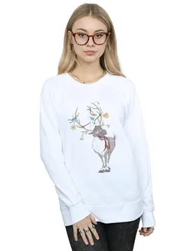 Women's Frozen Sven & Olaf Christmas Ornaments Sweatshirt in White Size: XL - White - Size: XL - Disney - FashionsVida
