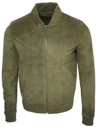 Mens Varsity Soft Suede Bomber Jacket - Green - Size Small