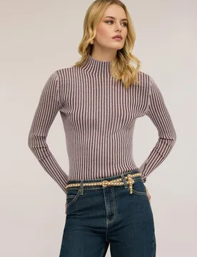 Jersey de mujer de cuello alto de canalé vanisé ajuste entallado - Motivi - FashionsVida