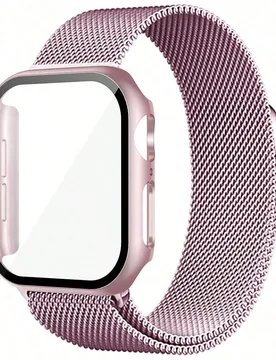 Correa de reloj 2 en 1 + Estuche de reloj, compatible con Apple Watch. Correa de acero inoxidable suave y transpirable ajustable con cierre magnético - Shein - FashionsVida