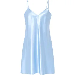 Camisón de mujer corto de raso liso cuello pico y tirantes