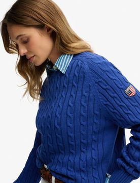 Superdry Damen Lässiger Zopfmuster-pullover Blue - Größe: 38