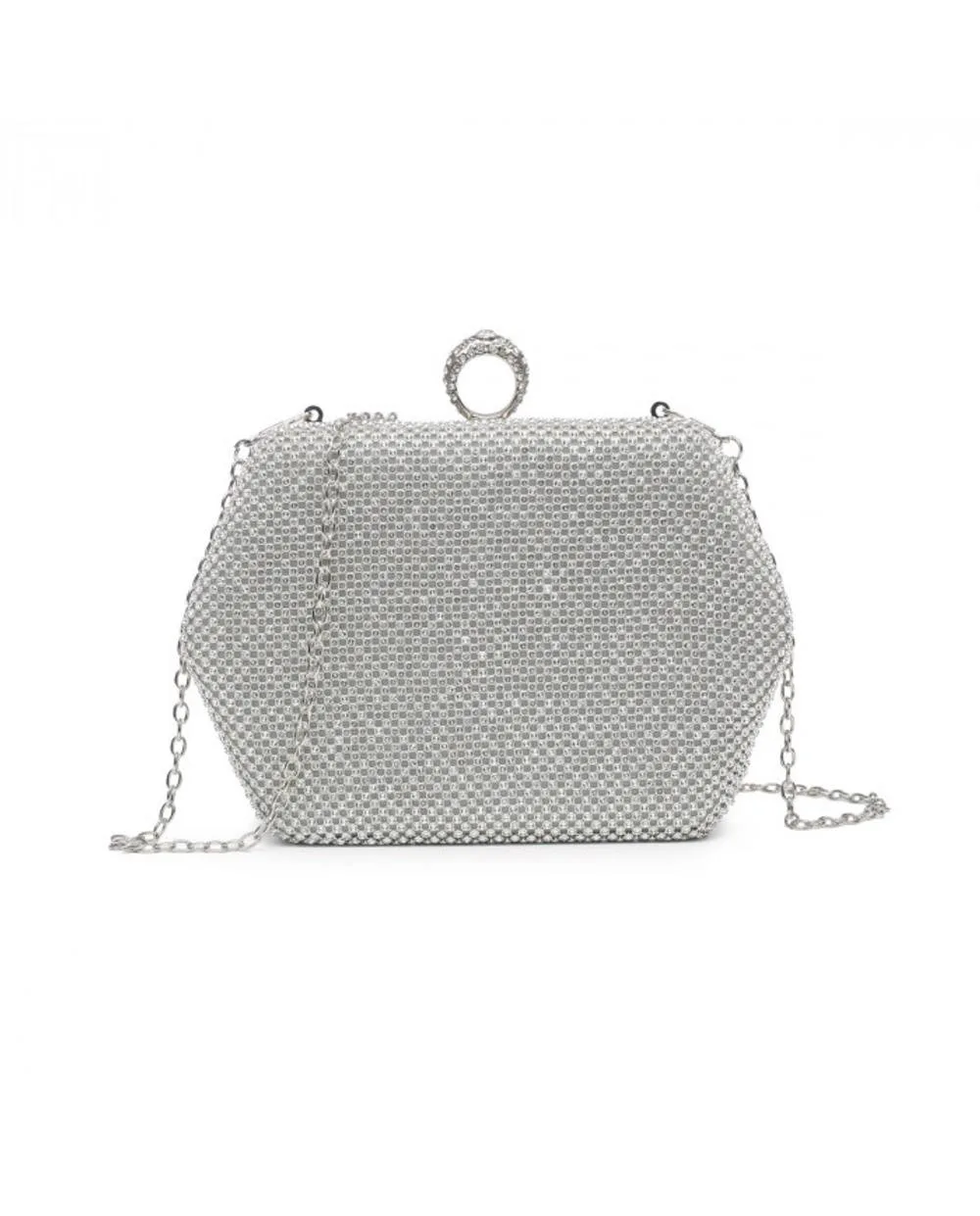Ring Clasp Double Side Diamante Bag - Silver - Size: One Size - JFY - FashionsVida