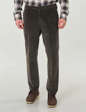 Pantaloni chino Pellizzari marroni in velluto millerighe con pinces frontale ed elastico sul retro - Rodolfo Pellizzari - FashionsVida