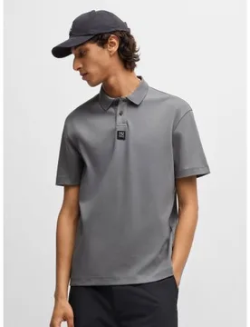 HUGO Mens Open Grey Deabono D Interlock Polo Shirt - Male - Grey - X-Small - Hugo Boss - FashionsVida