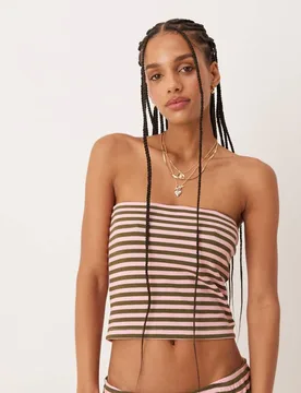 Womens Stripe Co-Ord Bandeau In Green And Pink - Multicolour - Size Medium - ASOS DESIGN - FashionsVida