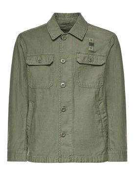 Blauer Overshirt in cotone con logo