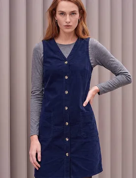 Cotton V-Neck Button Pocket Dress - Navy - Size: 10 - Roman - FashionsVida