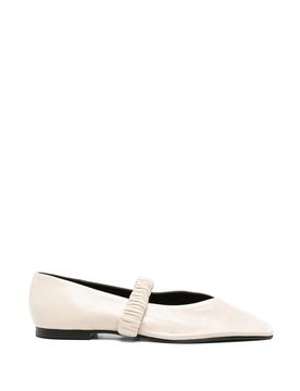Square Toe Leather Flat Shoes with Ruched Front Strap