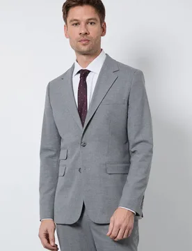 Men's Mid Grey Puppytooth Slim Fit Suit Jacket Size: 40S - Mid Grey - Size: 40S - Burton - FashionsVida